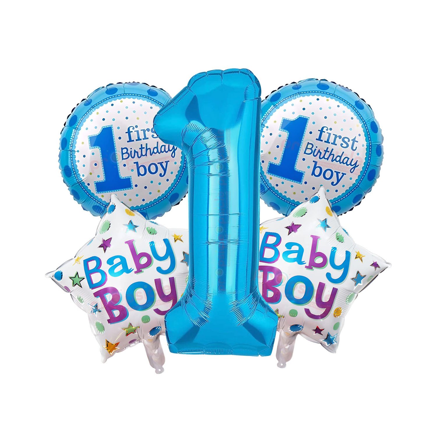 1st Birthday Boy 5 Pcs Foil Balloon Decoration Set Blue Theme for Kids Party